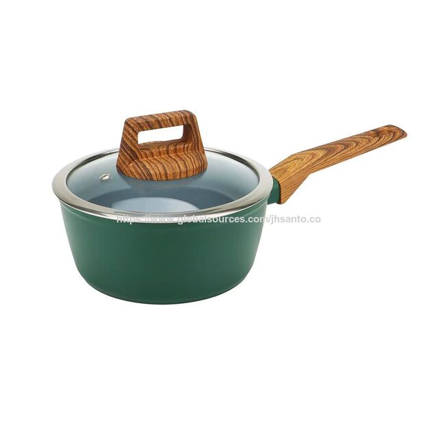 Wok/Marmite en aluminium forgé avec revêtement céramique 26/28 cm, fond à induction et manche en bois doux au toucher - Fournisseur direct