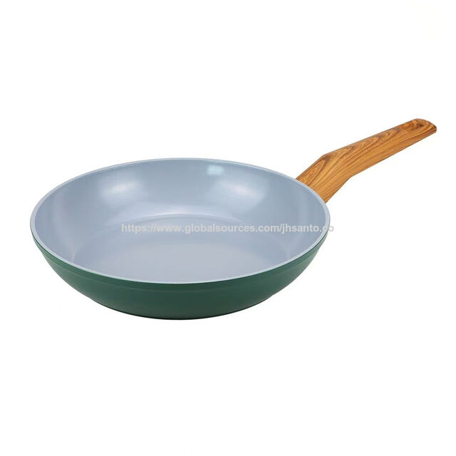 Wok/Marmite en aluminium forgé avec revêtement céramique 26/28 cm, fond à induction et manche en bois doux au toucher - Fournisseur direct