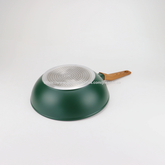 Wok/Marmite en aluminium forgé avec revêtement céramique 26/28 cm, fond à induction et manche en bois doux au toucher - Fournisseur direct