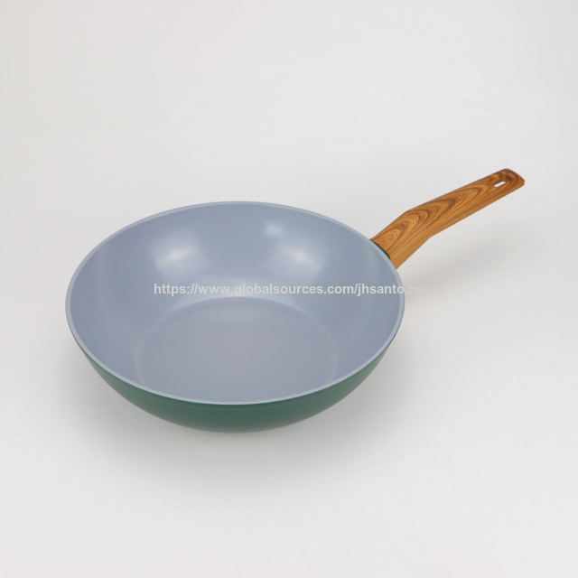 Wok/Marmite en aluminium forgé avec revêtement céramique 26/28 cm, fond à induction et manche en bois doux au toucher - Fournisseur direct