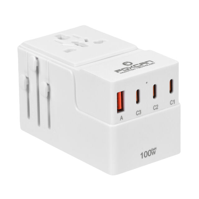 Foxcan Adaptador de Viaje Universal Multipropósito de Carga Rápida de 4 Puertos, Mini Adaptador de Viaje GaN de 100W Todo en Uno