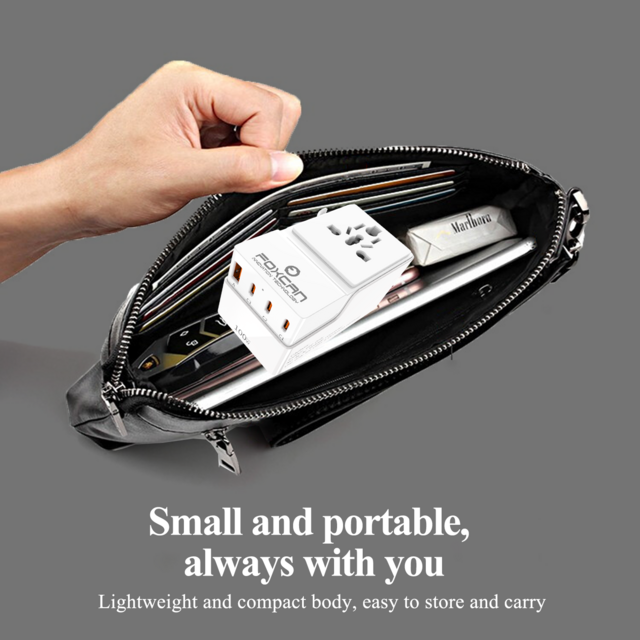 Foxcan Adaptador de Viaje Universal Multipropósito de Carga Rápida de 4 Puertos, Mini Adaptador de Viaje GaN de 100W Todo en Uno