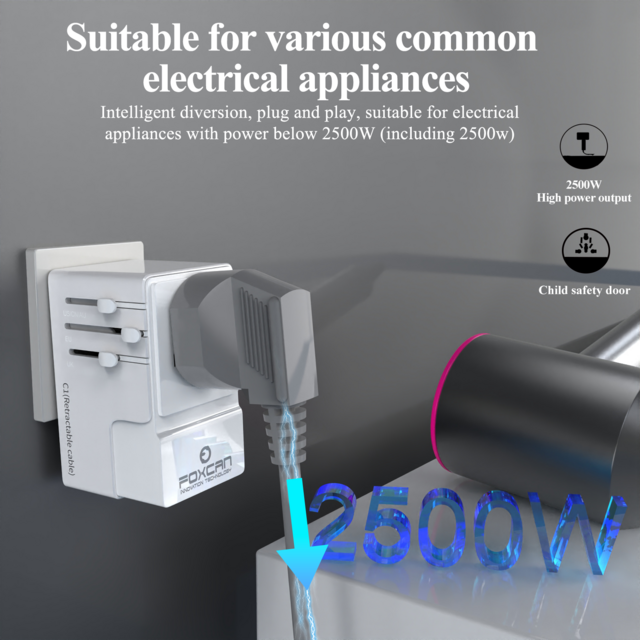 Foxcan Adaptador de Viaje Universal Multipropósito de Carga Rápida de 4 Puertos, Mini Adaptador de Viaje GaN de 100W Todo en Uno