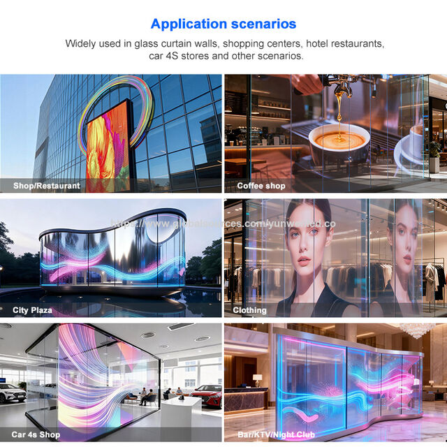 Écran d'affichage à film LED flexible en cristal souple transparent avec adhésif intérieur double face pour la publicité sur vitres de fenêtres