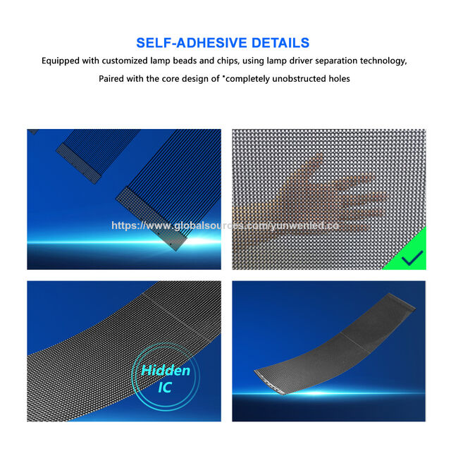 Écran d'affichage à film LED flexible en cristal souple transparent avec adhésif intérieur double face pour la publicité sur vitres de fenêtres