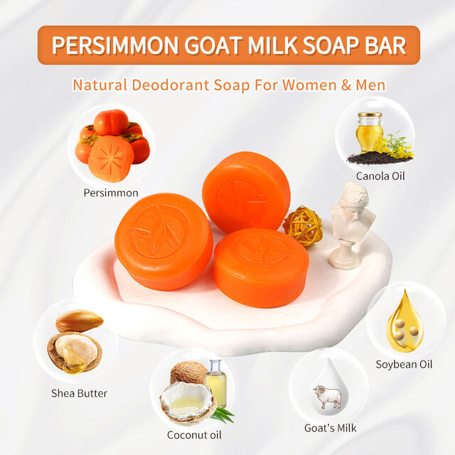 Pain de savon artisanal au lait de chèvre et au kaki anti-odeurs - Savon déodorant naturel
