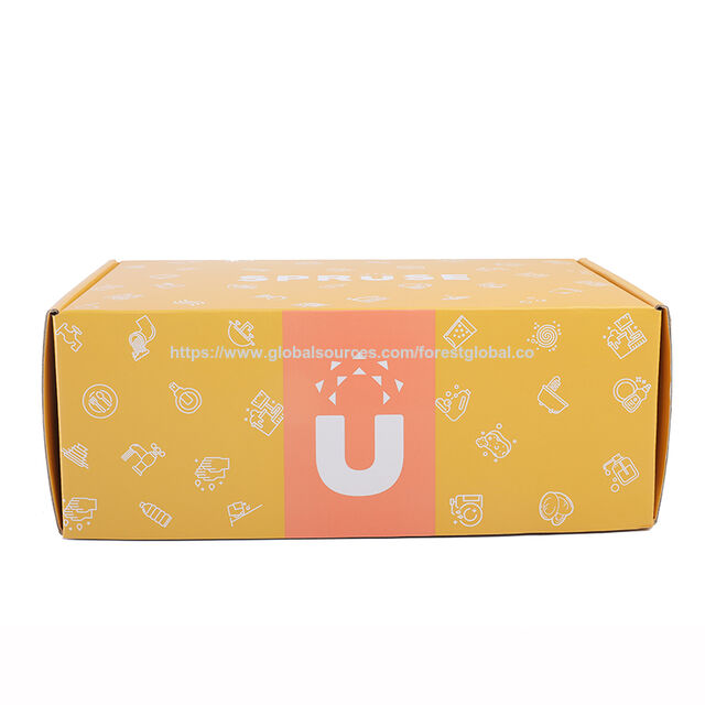 Großhandel Benutzerdefiniertes Logo Gelber Druck Wellpappe Geschenk Mailer Versand Abonnement Papierverpackung Box für Weihnachtsgeschenk
