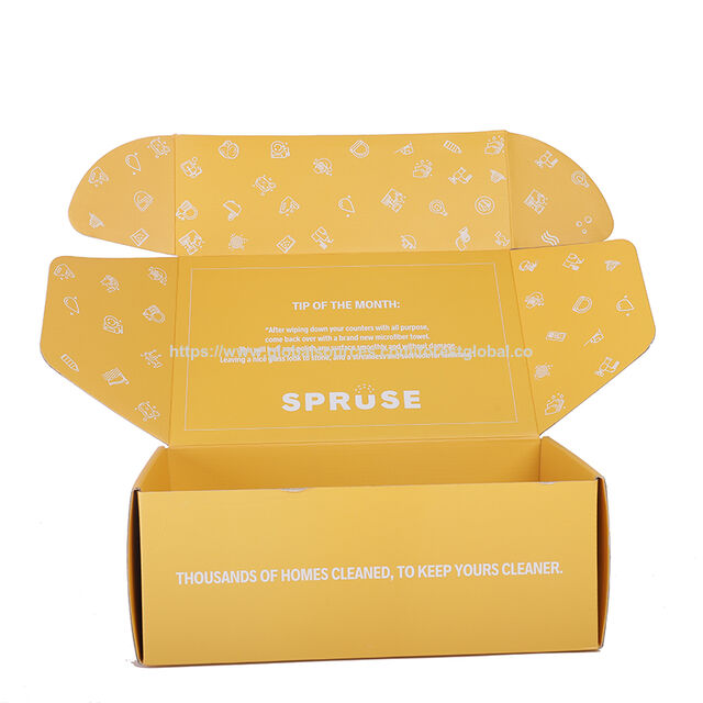 Großhandel Benutzerdefiniertes Logo Gelber Druck Wellpappe Geschenk Mailer Versand Abonnement Papierverpackung Box für Weihnachtsgeschenk