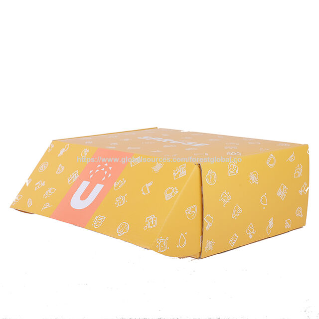 Großhandel Benutzerdefiniertes Logo Gelber Druck Wellpappe Geschenk Mailer Versand Abonnement Papierverpackung Box für Weihnachtsgeschenk