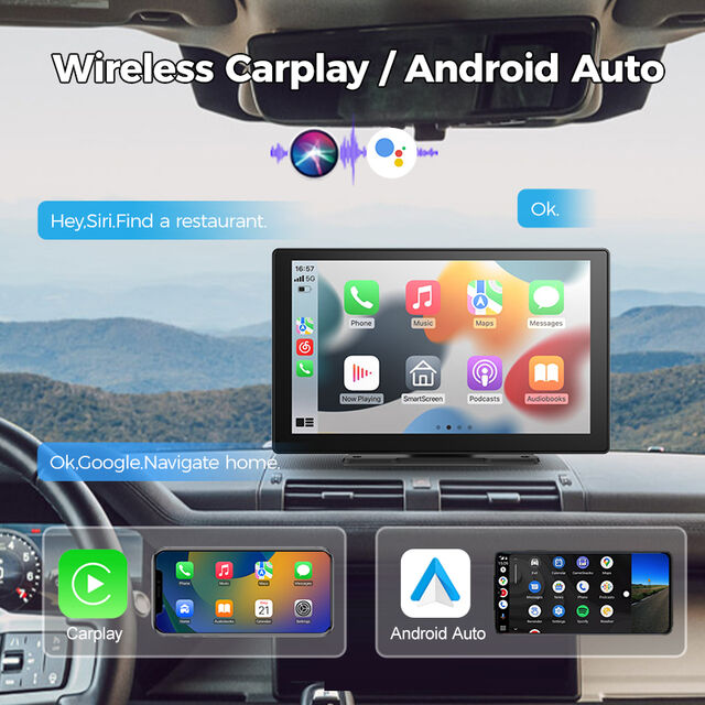 Maustor شاشة CarPlay محمولة 9 بوصة راديو ستيريو للسيارة كاميرا لوحة القيادة ADAS Android Auto BT مسجل فيديو للسيارة مع شاشة كاميرا مزدوجة
