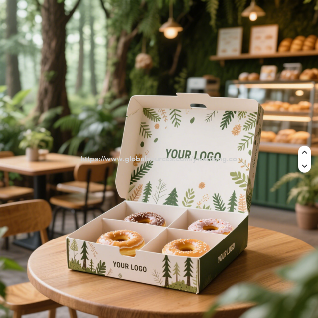 Mini Cajas de Papel para Donas de Panadería con Impresión a Color Personalizada - Bandejas de Embalaje para Alimentos