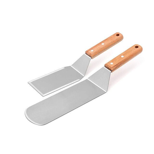 Ensemble de Spatules Métalliques en Acier Inoxydable - Spatules Teppanyaki pour Accessoires de Grill BBQ et Plancha en Fonte