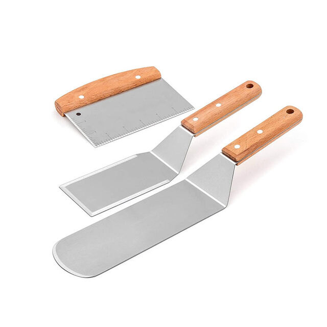 Ensemble de Spatules Métalliques en Acier Inoxydable - Spatules Teppanyaki pour Accessoires de Grill BBQ et Plancha en Fonte
