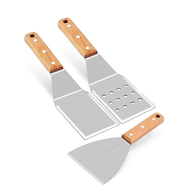 Ensemble de Spatules Métalliques en Acier Inoxydable - Spatules Teppanyaki pour Accessoires de Grill BBQ et Plancha en Fonte