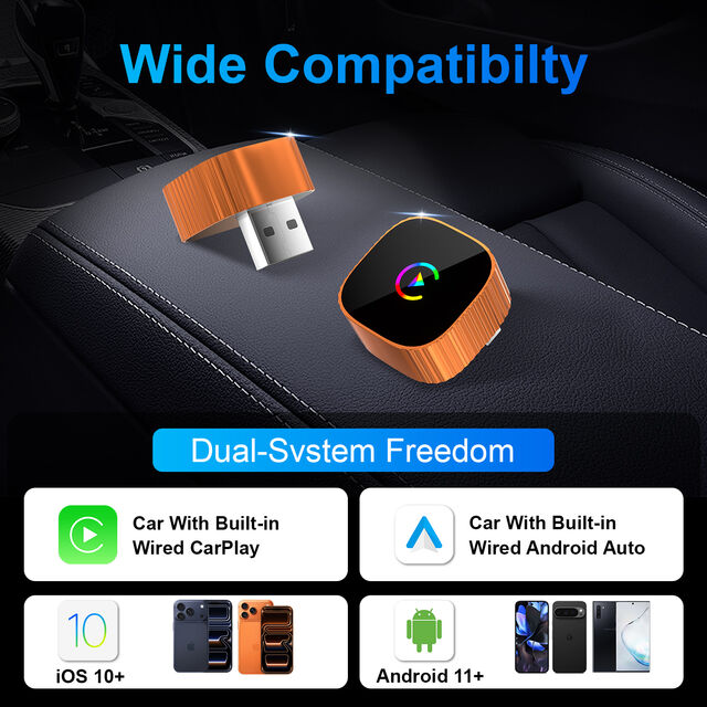 Adaptador Inalámbrico Portátil CarPlay 2025 K542, WiFi 5Ghz Tipo-C/USB Plug & Play con Android Auto y CarPlay BT 4.2