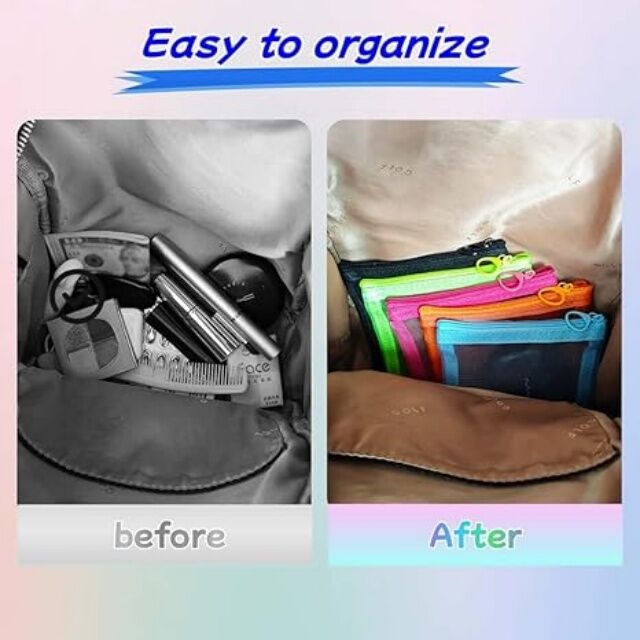 Travel Toiletry Kit 5 Pack Small Mesh Pencil Pouch Bags with Zipper Cosmetic Makeup Bag for Purse Diaper Bag Organizing Pouch