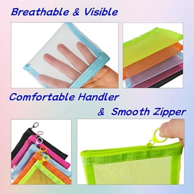 Travel Toiletry Kit 5 Pack Small Mesh Pencil Pouch Bags with Zipper Cosmetic Makeup Bag for Purse Diaper Bag Organizing Pouch