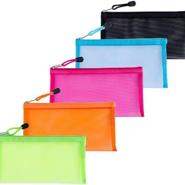 Travel Toiletry Kit 5 Pack Small Mesh Pencil Pouch Bags with Zipper Cosmetic Makeup Bag for Purse Diaper Bag Organizing Pouch
