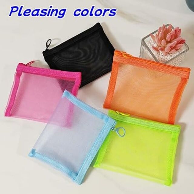 Travel Toiletry Kit 5 Pack Small Mesh Pencil Pouch Bags with Zipper Cosmetic Makeup Bag for Purse Diaper Bag Organizing Pouch