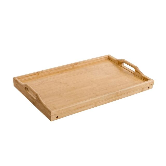 Bandeja de Cama de Bambú Ecológica, Bandeja de Madera, Mesa de Ordenador Simple de Bambú para Servir el Desayuno, Mesa Plegable de Madera Pulida