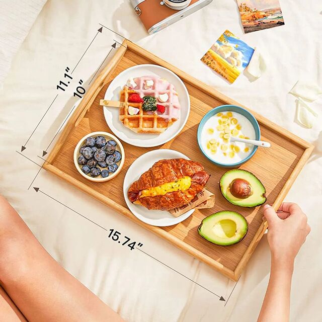 Bandeja de Cama de Bambú Ecológica, Bandeja de Madera, Mesa de Ordenador Simple de Bambú para Servir el Desayuno, Mesa Plegable de Madera Pulida
