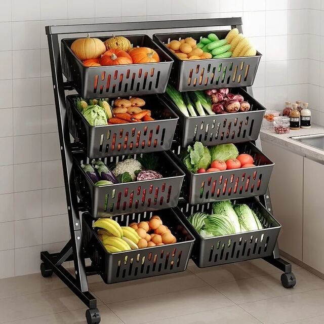 Cesto de Armazenamento de Frutas, Legumes e Snacks para Uso Doméstico, Prateleira de Cozinha de Várias Camadas para Armazenamento de Legumes no Chão, Ideal para Cozinha