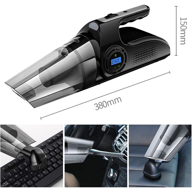 4-in-1 Kabelloser Auto-Staubsauger mit 6000Pa Starker Saugkraft, 120W Digitalanzeige, Auto- und Heimstaubsauger, Luftpumpe LED 2000mAh Wiederaufladbar