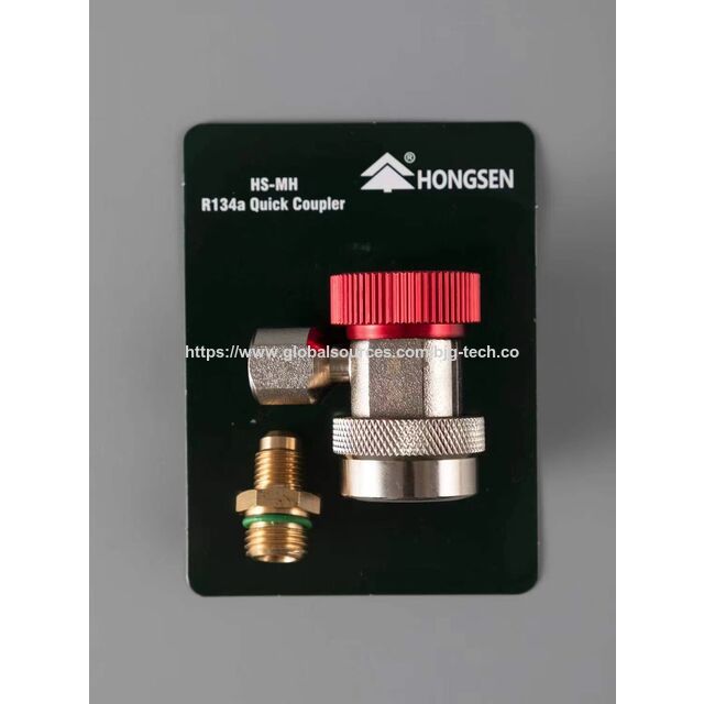 Einstellbarer fluorierter Adapter HS-MH entladbar, R134a Schnellkupplung, Kupferkörper, Oberflächenbeschichtung.