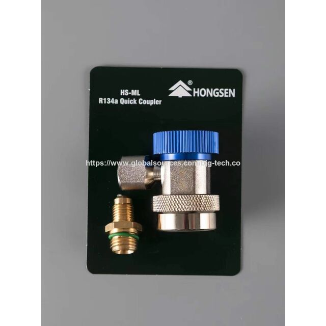 Einstellbarer fluorierter Adapter HS-MH entladbar, R134a Schnellkupplung, Kupferkörper, Oberflächenbeschichtung.