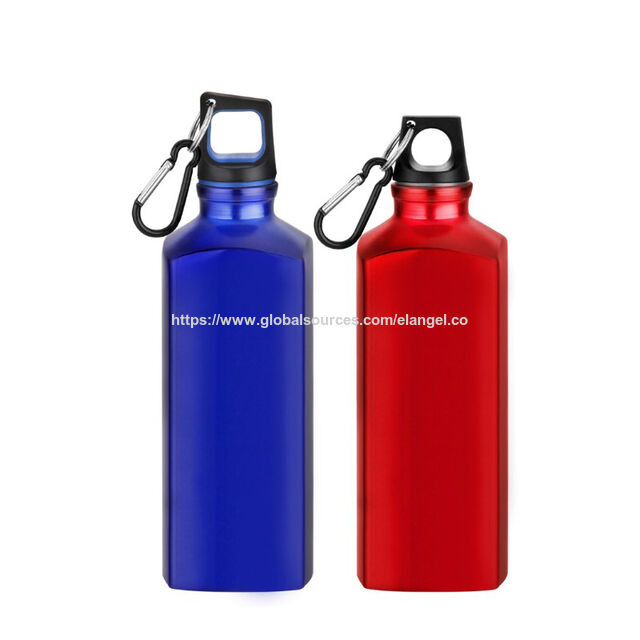 Werbeaktion BPA-freie rechteckige Aluminium-Sportwasserflasche 600ml Outdoor-Trinkbecher mit Karabiner