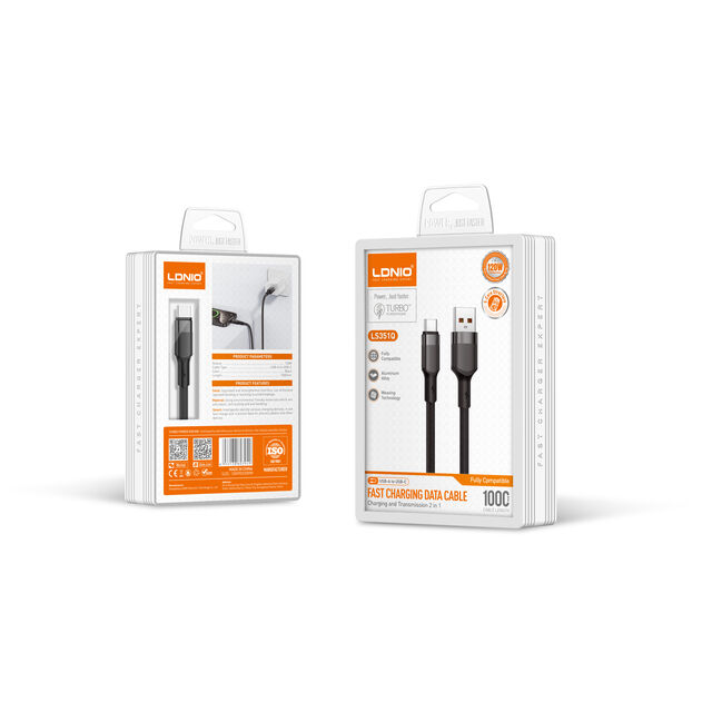 LDNIO LS352Q 2M Cabos de Carregamento com Desligamento Automático Tipo-C Micro Lighting 1M Cabo de Dados de Carregamento Rápido de 100W