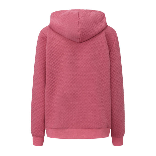 Großhandel Damen Reißverschluss Hoodie Jacke Rippbündchen und Saum Zwei Seitentaschen Lässige Passform Diamant Jacquard Reißverschluss Hoodie Damen