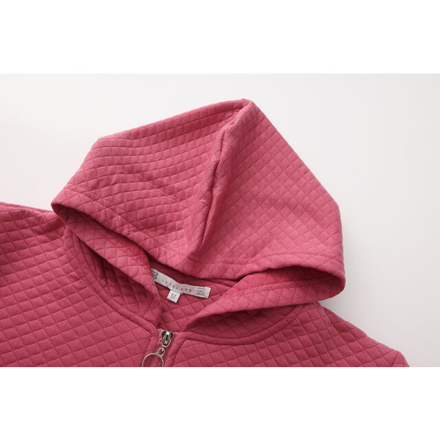 Großhandel Damen Reißverschluss Hoodie Jacke Rippbündchen und Saum Zwei Seitentaschen Lässige Passform Diamant Jacquard Reißverschluss Hoodie Damen