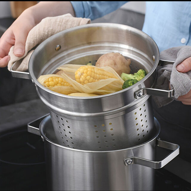 Pots à pâtes en gros Pot en acier inoxydable épaissi Multi-usage pour blanchir les pâtes, frire, riz, soupe, Batterie de cuisine universelle