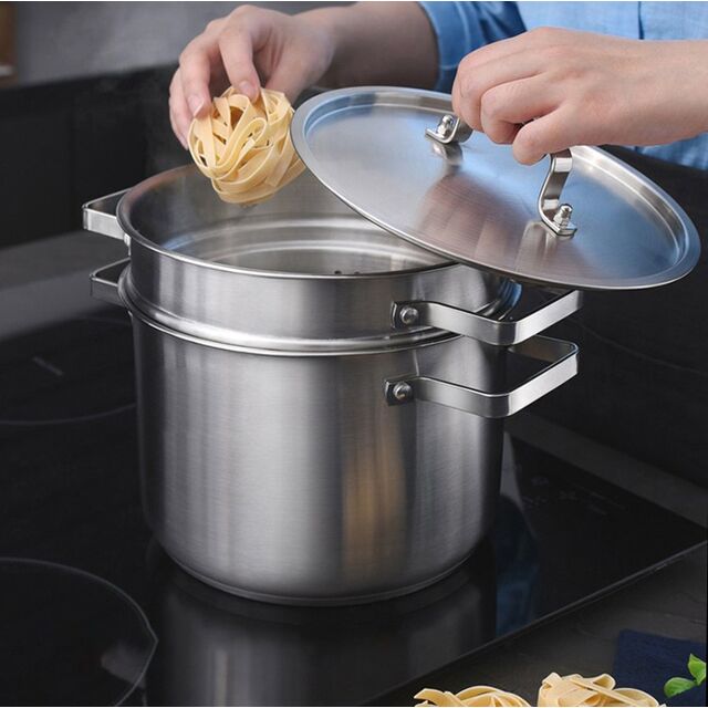 Pots à pâtes en gros Pot en acier inoxydable épaissi Multi-usage pour blanchir les pâtes, frire, riz, soupe, Batterie de cuisine universelle
