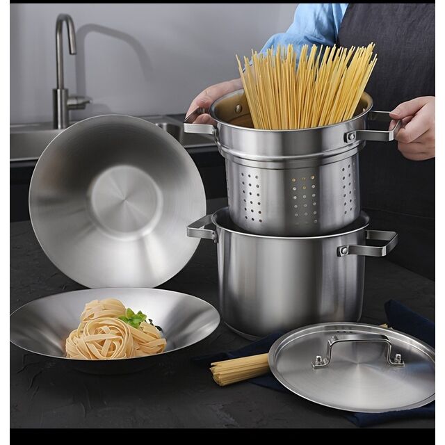 Pots à pâtes en gros Pot en acier inoxydable épaissi Multi-usage pour blanchir les pâtes, frire, riz, soupe, Batterie de cuisine universelle