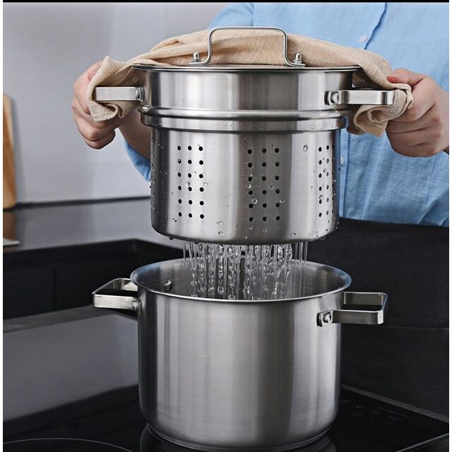 Pots à pâtes en gros Pot en acier inoxydable épaissi Multi-usage pour blanchir les pâtes, frire, riz, soupe, Batterie de cuisine universelle