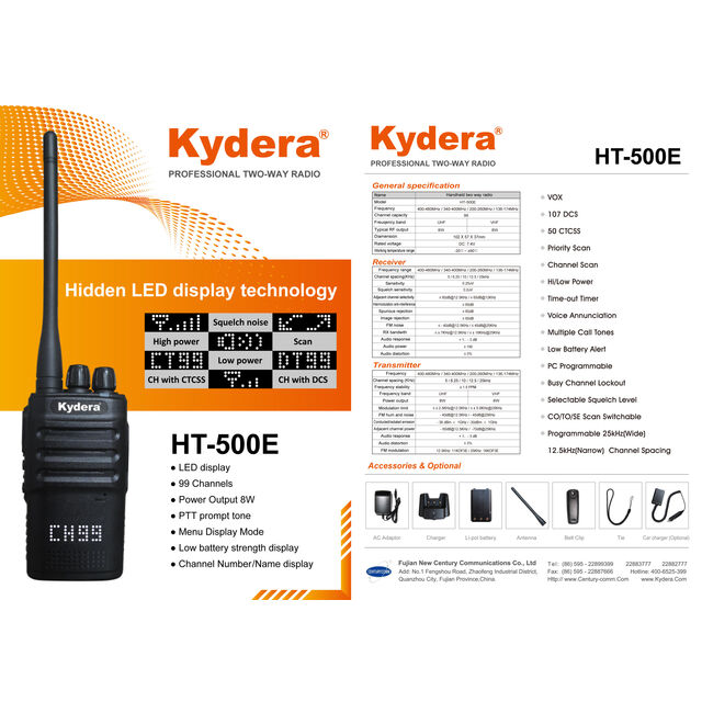 Station de radio portable à usage professionnel HT-500E pour la police de l'usine Kydera, émetteur-récepteur talkie-walkie sans fil avec écran LED