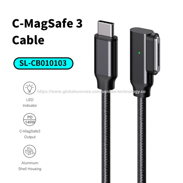 USB-C-zu-Magsafe-3-Kabel, PD 140W Schnellladung, 90-Grad-Winkeldesign für erhöhten Bedienkomfort, LED-Anzeigeleuchte zeigt Ladevorgang an