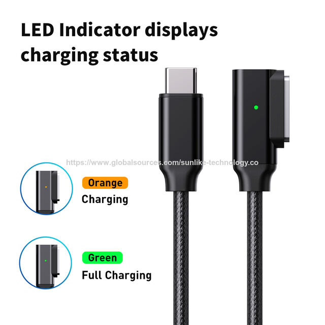 USB-C-zu-Magsafe-3-Kabel, PD 140W Schnellladung, 90-Grad-Winkeldesign für erhöhten Bedienkomfort, LED-Anzeigeleuchte zeigt Ladevorgang an