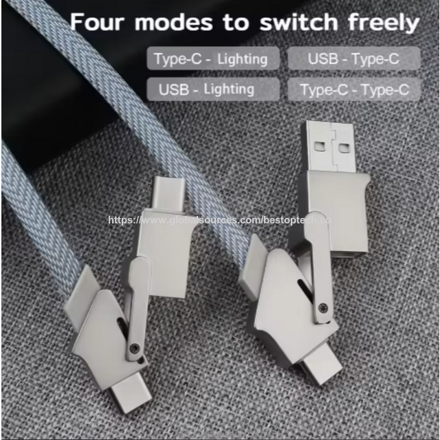 الشركة المصنعة تبيع مباشرة كابلات بيانات أربعة في واحد من سبائك الزنك كابل شحن سريع USB 2.0 بطول 1 متر