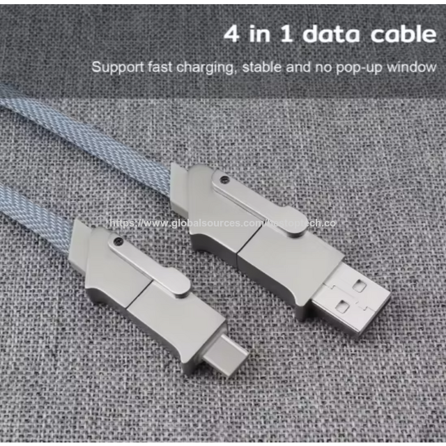 الشركة المصنعة تبيع مباشرة كابلات بيانات أربعة في واحد من سبائك الزنك كابل شحن سريع USB 2.0 بطول 1 متر