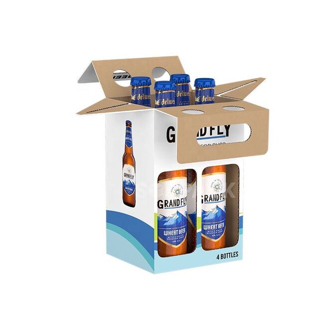 Caja de cartón corrugado ecológica con asas para transporte de 6 botellas de cerveza personalizadas