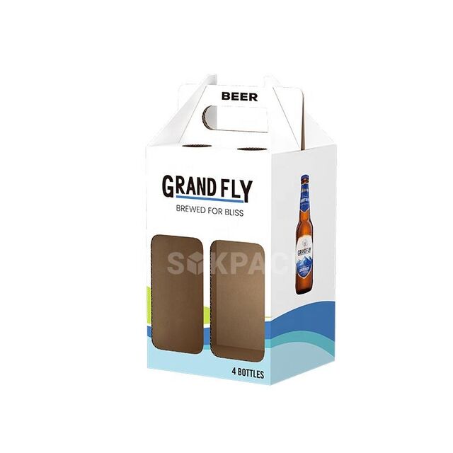 Caja de cartón corrugado ecológica con asas para transporte de 6 botellas de cerveza personalizadas
