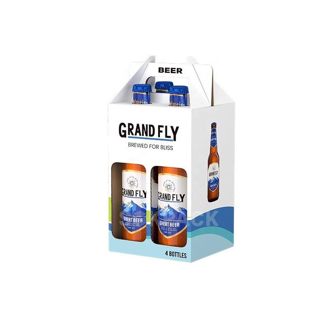 Caja de cartón corrugado ecológica con asas para transporte de 6 botellas de cerveza personalizadas
