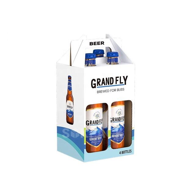 Caja de cartón corrugado ecológica con asas para transporte de 6 botellas de cerveza personalizadas
