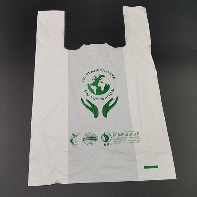 Muestra Gratuita Bolsa de Asa Camiseta 100% Biodegradable para Compras, Material de Almidón de Maíz PBAT PLA