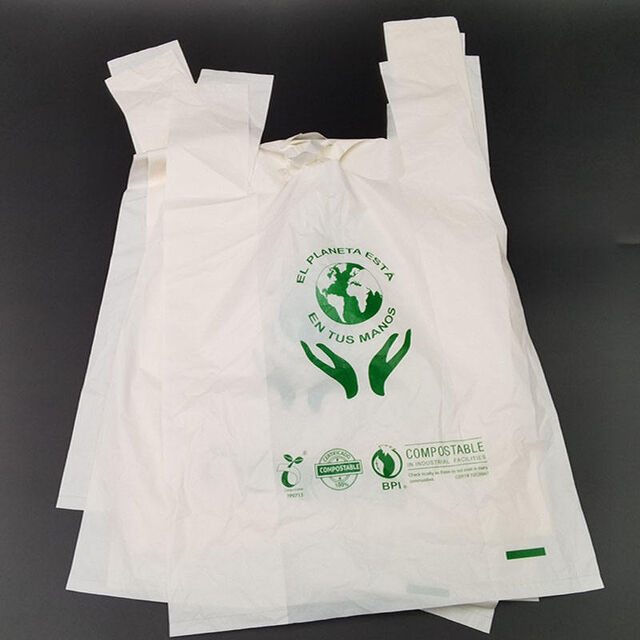 Muestra Gratuita Bolsa de Asa Camiseta 100% Biodegradable para Compras, Material de Almidón de Maíz PBAT PLA