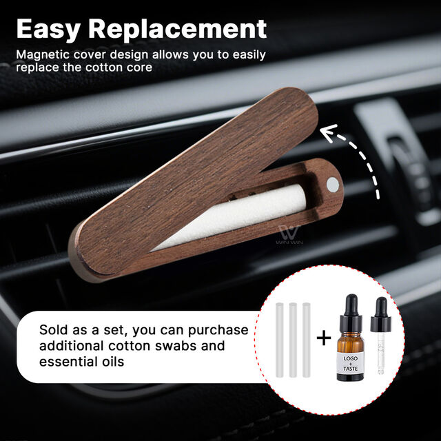 Ambientador de Coche de Lujo Personalizado en Metal Sólido de Aluminio, Difusor de Perfume para Coche con Clip de Ventilación de Madera para Auto