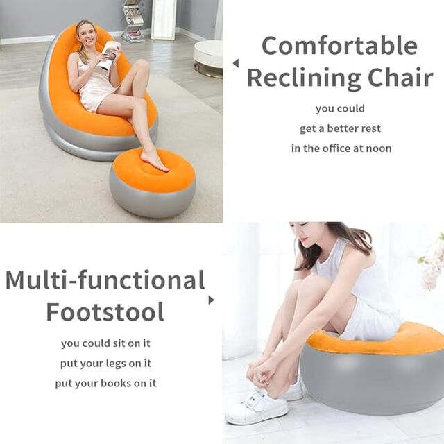 Juego de Sofá Comprimido Silla de Muebles Inflables con Taburete para Descansar los Pies, Tumbonas Plegables de Interior con Bomba de Aire